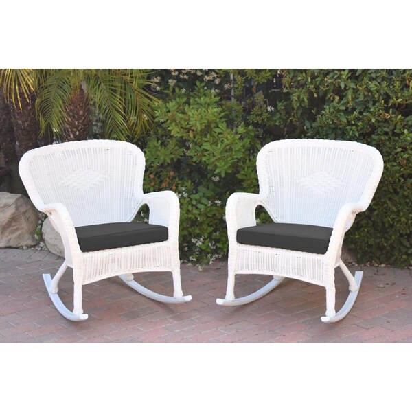 Jeco W00213-R-2-FS017 Windsor White Resin Wicker Rocker Chair with Black Cushion, 2PK W00213-R_2-FS017 - main